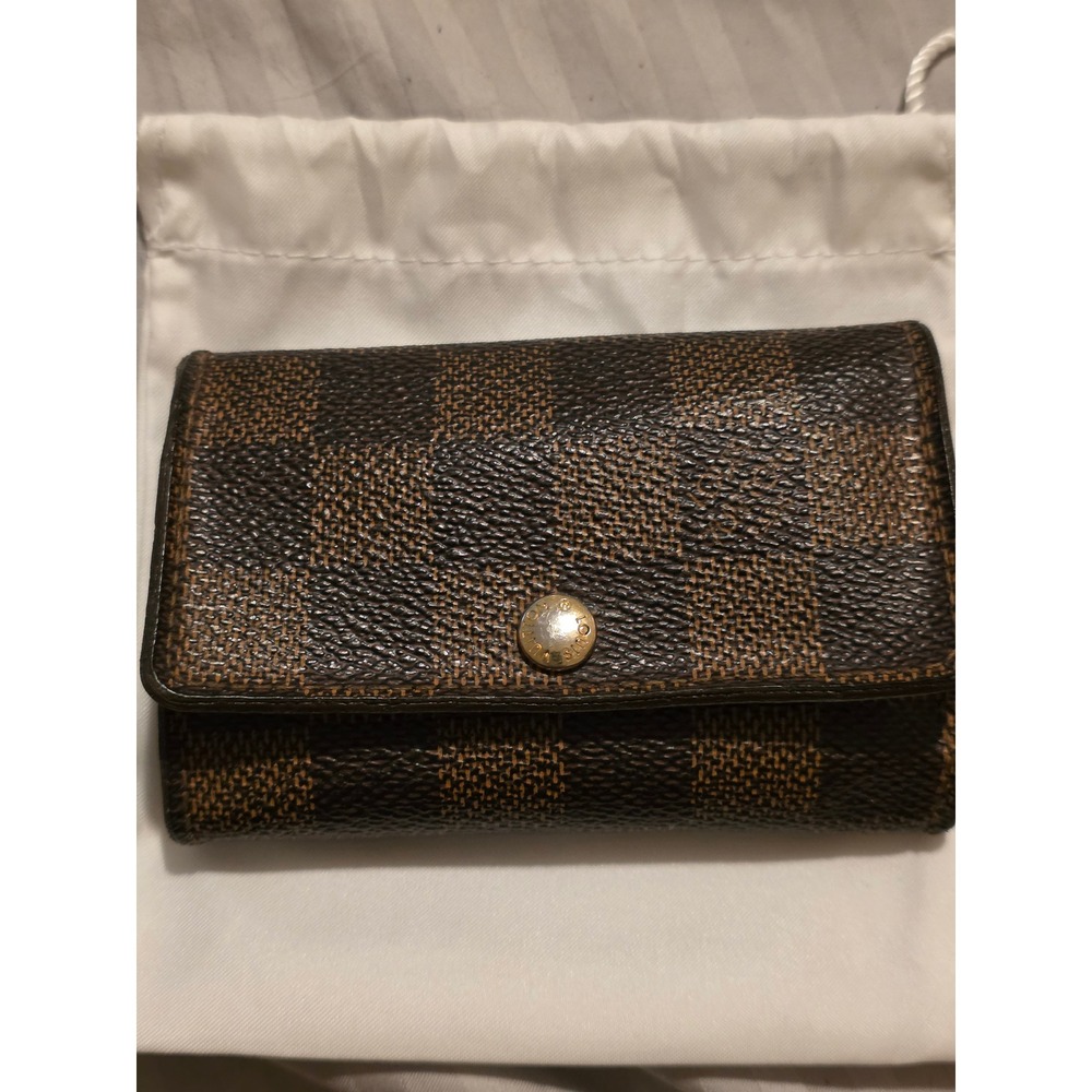 Classic Brown Checkered 6-Key Holder Wallet Case Vegan Leather